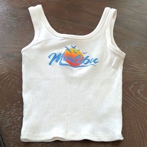 "Malibu" Tank with graphic|Cream Ribbed| Blue Text| Size XS
